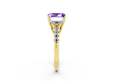 Yellow gold Three-Stone Emerald Cut Tanzanite Ring with Pavé Band and Prong Setting_14