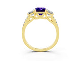 Yellow gold Three-Stone Emerald Cut Tanzanite Ring with Pavé Band and Prong Setting_15