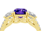 Yellow gold Three-Stone Emerald Cut Tanzanite Ring with Pavé Band and Prong Setting_16