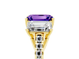 Yellow gold Three-Stone Emerald Cut Tanzanite Ring with Pavé Band and Prong Setting_17