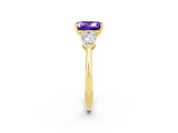Yellow gold Three-Stone Emerald Cut Tanzanite Ring with Pear Side Stones and Four-Prong Setting_2