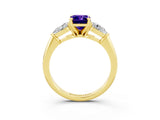Yellow gold Three-Stone Emerald Cut Tanzanite Ring with Pear Side Stones and Four-Prong Setting_3