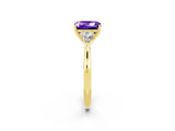 Yellow gold Three-Stone Emerald Cut Tanzanite Ring with Pear  Side Stones in Four-Prong Setting_14