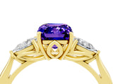 Yellow gold Three-Stone Emerald Cut Tanzanite Ring with Pear  Side Stones in Four-Prong Setting_16