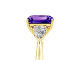 Yellow gold Three-Stone Emerald Cut Tanzanite Ring with Pear  Side Stones in Four-Prong Setting_17