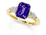 Yellow gold Three-Stone Emerald Cut Tanzanite Ring with Pear  Side Stones in Four-Prong Setting_37