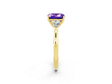 Yellow gold Three-Stone Emerald Cut Tanzanite Ring with Pear  Side Stones in Four-Prong Setting_38