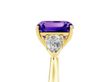 Yellow gold Three-Stone Emerald Cut Tanzanite Ring with Pear  Side Stones in Four-Prong Setting_41