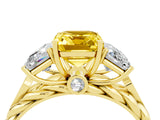 Yellow gold Three-Stone Emerald Cut Yellow Sapphire Braided Band Ring with Four-Prong Setting_64