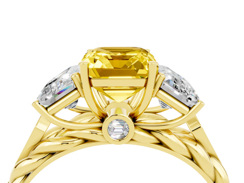 Yellow gold Three-Stone Emerald Cut Yellow Sapphire Braided Band Ring with Four-Prong Setting_64