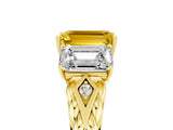 Yellow gold Three-Stone Emerald Cut Yellow Sapphire Braided Band Ring with Four-Prong Setting_65