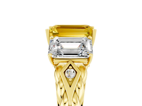 Yellow gold Three-Stone Emerald Cut Yellow Sapphire Braided Band Ring with Four-Prong Setting_65