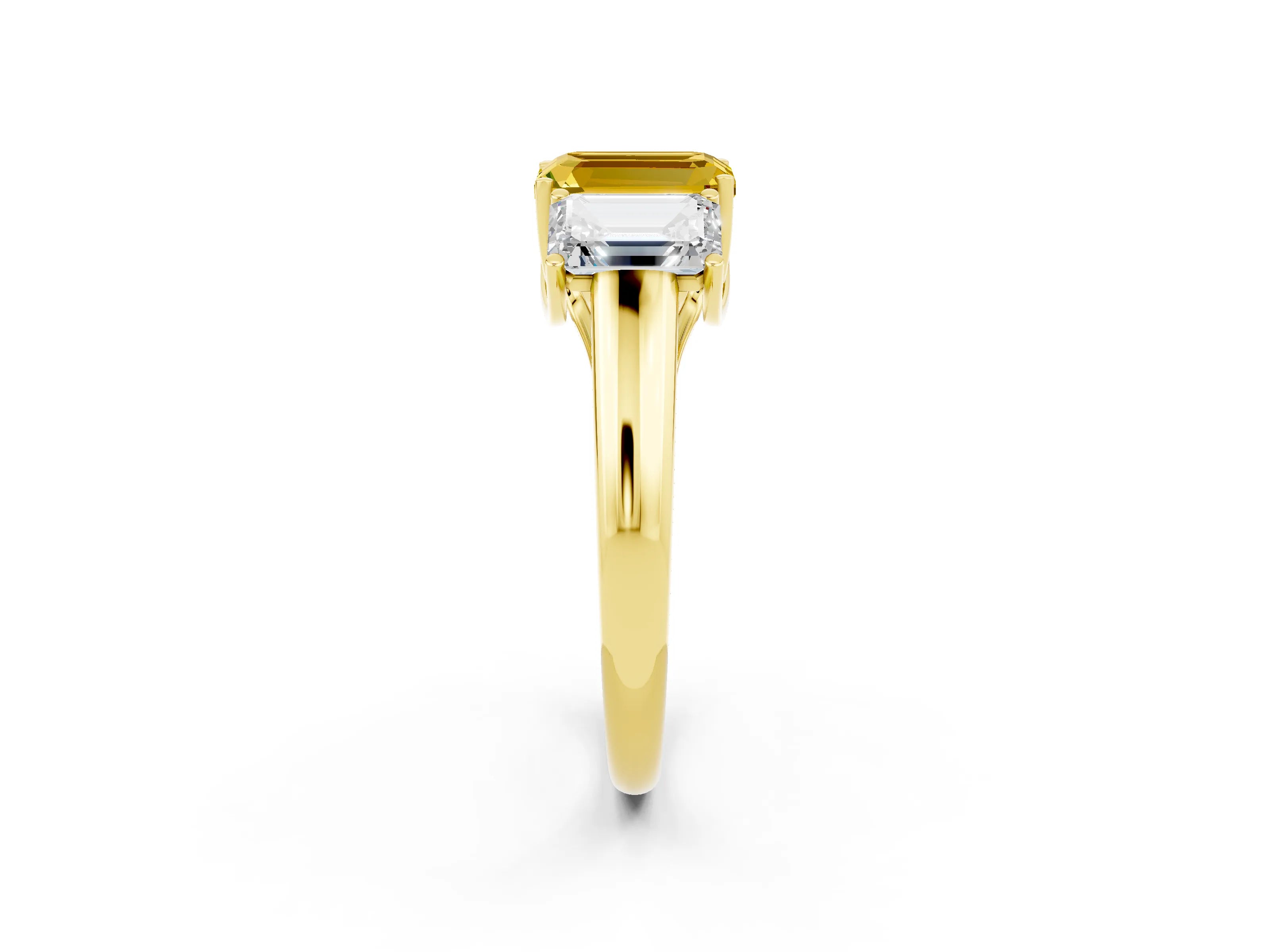 Yellow gold Three-Stone Emerald Cut Yellow Sapphire Engagement Ring with Prong Setting_2