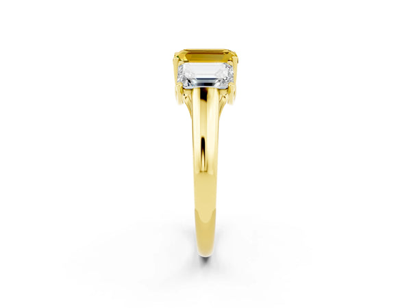 Yellow gold Three-Stone Emerald Cut Yellow Sapphire Engagement Ring with Prong Setting