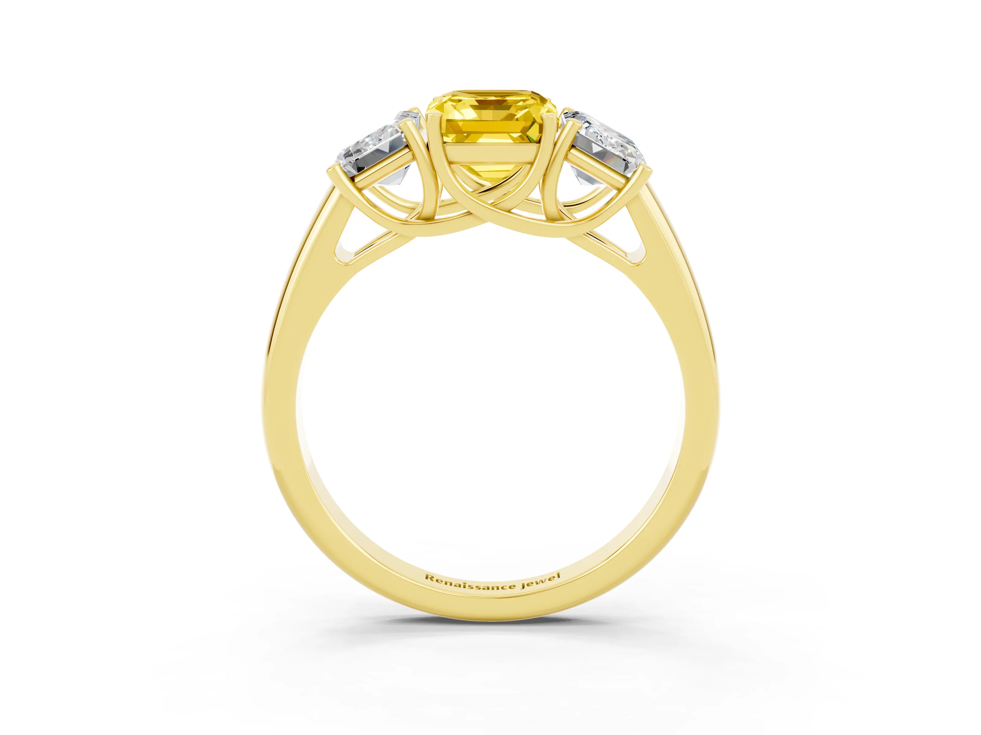 Yellow gold Three-Stone Emerald Cut Yellow Sapphire Engagement Ring with Prong Setting_3