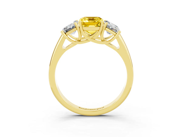 Yellow gold Three-Stone Emerald Cut Yellow Sapphire Engagement Ring with Prong Setting