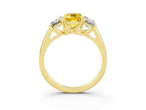 Yellow gold Three-Stone Emerald Cut Yellow Sapphire Engagement Ring with Prong Setting_3