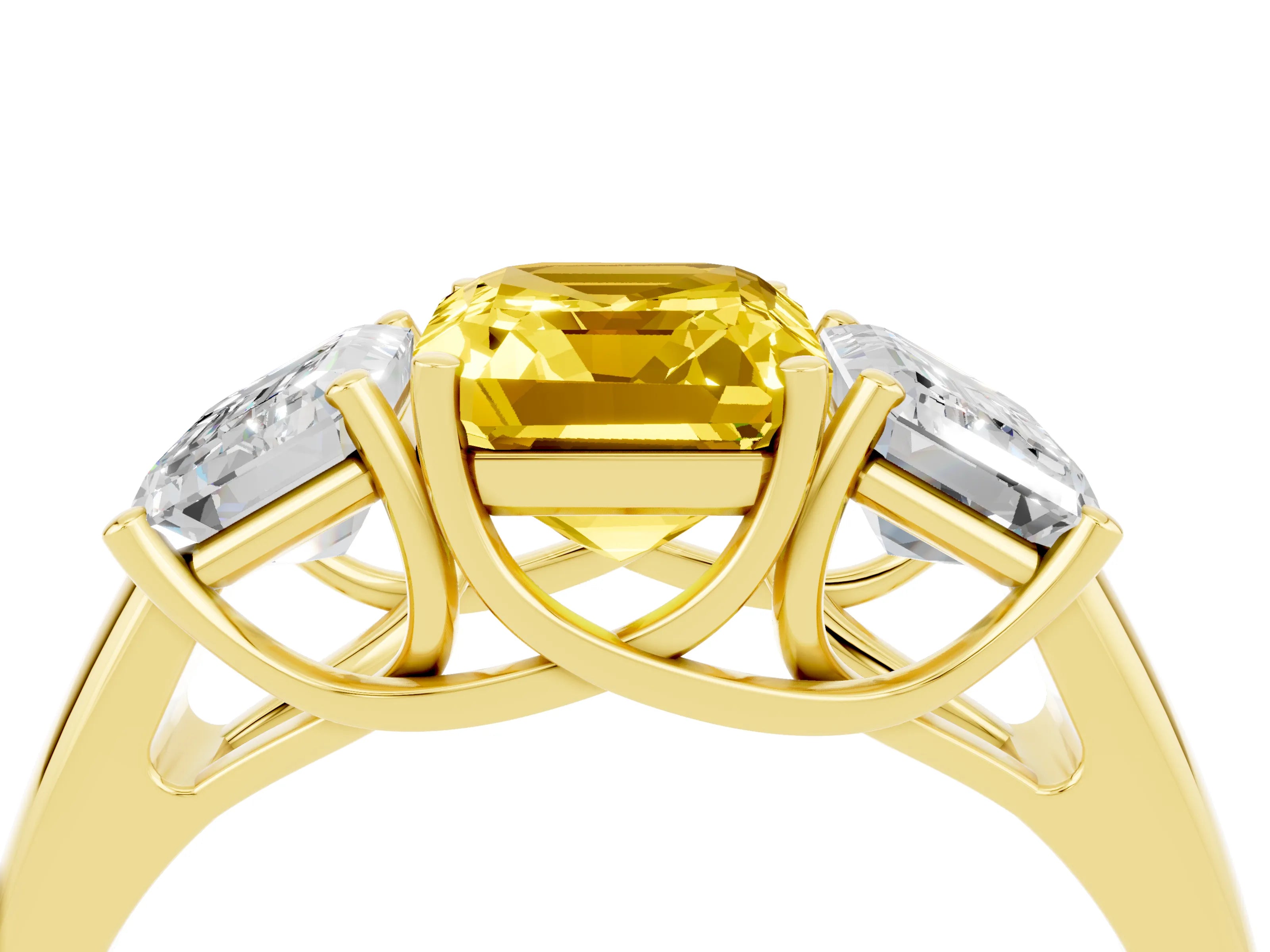 Yellow gold Three-Stone Emerald Cut Yellow Sapphire Engagement Ring with Prong Setting_4