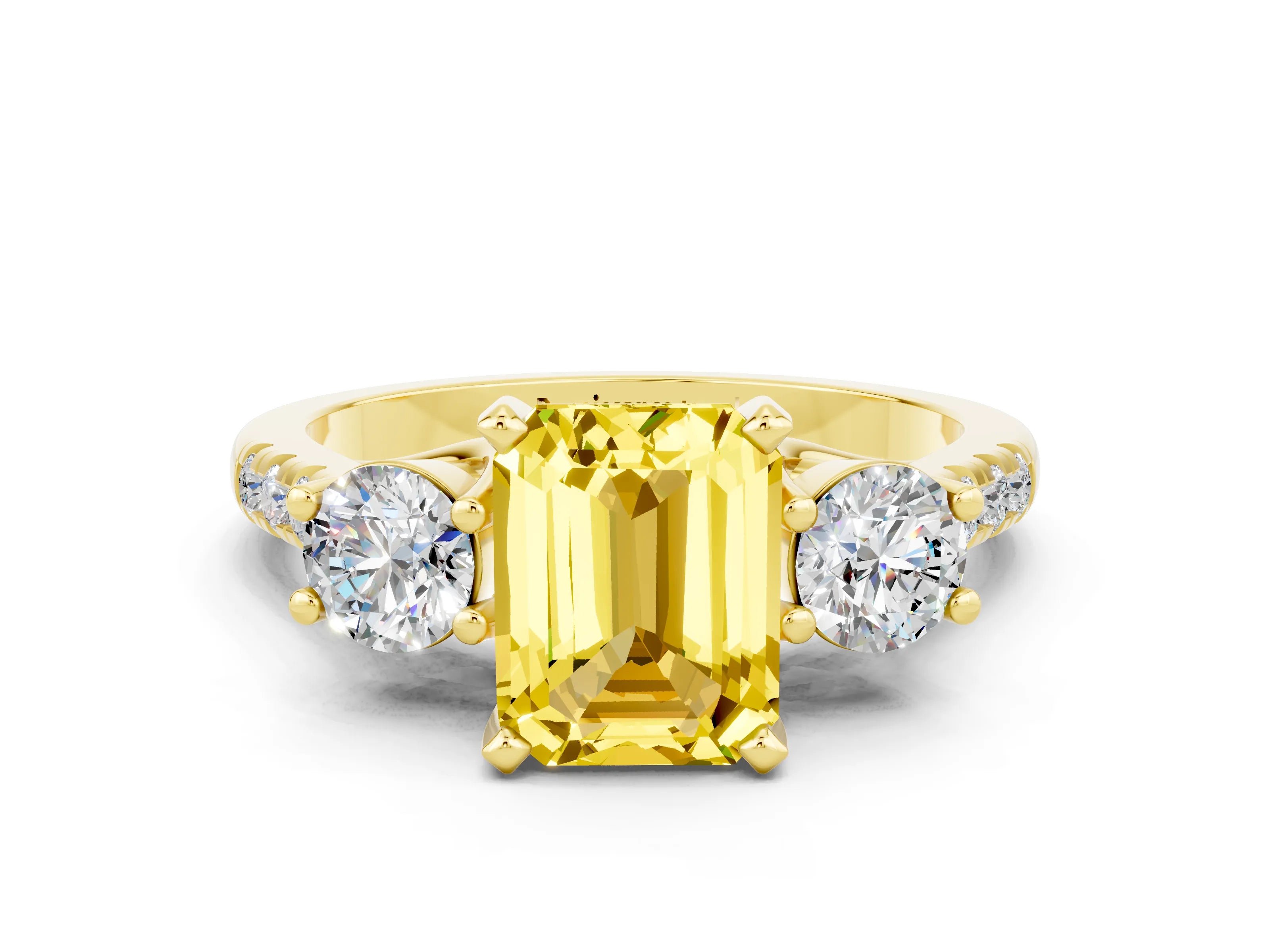 Yellow gold Three-Stone Emerald Cut Yellow Sapphire Pavé Band with Four-Prong Setting_24