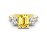 Yellow gold Three-Stone Emerald Cut Yellow Sapphire Pavé Band with Four-Prong Setting_24