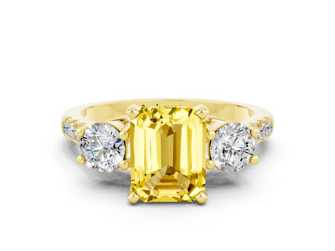 Yellow gold Three-Stone Emerald Cut Yellow Sapphire Pavé Band with Four-Prong Setting_24