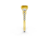 Yellow gold Three-Stone Emerald Cut Yellow Sapphire Pavé Band with Four-Prong Setting_26