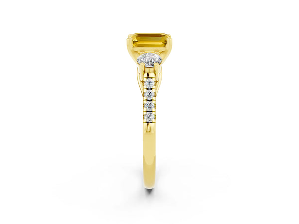 Yellow gold Three-Stone Emerald Cut Yellow Sapphire Pavé Band with Four-Prong Setting