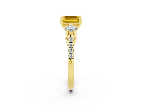 Yellow gold Three-Stone Emerald Cut Yellow Sapphire Pavé Band with Four-Prong Setting_26