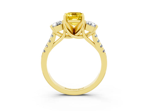 Yellow gold Three-Stone Emerald Cut Yellow Sapphire Pavé Band with Four-Prong Setting_27