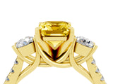 Yellow gold Three-Stone Emerald Cut Yellow Sapphire Pavé Band with Four-Prong Setting_28