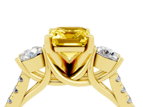 Yellow gold Three-Stone Emerald Cut Yellow Sapphire Pavé Band with Four-Prong Setting_28