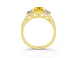 Yellow gold Three-Stone Emerald Cut Yellow Sapphire Ring with Pavé Band and Prong Setting_39