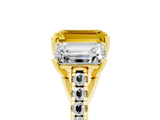Yellow gold Three-Stone Emerald Cut Yellow Sapphire Ring with Pavé Band and Prong Setting_41