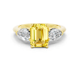 Yellow gold Three-Stone Emerald Cut Yellow Sapphire Ring with Pear Side Stones and Four-Prong Setting_24