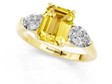 Yellow gold Three-Stone Emerald Cut Yellow Sapphire Ring with Pear Side Stones and Four-Prong Setting_25