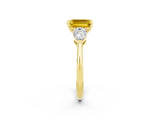 Yellow gold Three-Stone Emerald Cut Yellow Sapphire Ring with Pear Side Stones and Four-Prong Setting_26