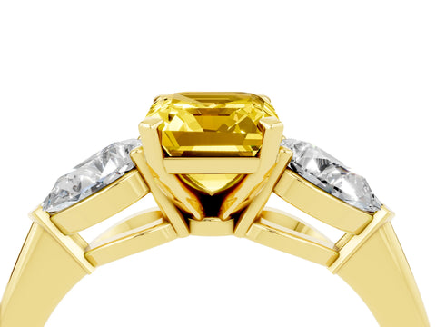 Yellow gold Three-Stone Emerald Cut Yellow Sapphire Ring with Pear Side Stones and Four-Prong Setting_28