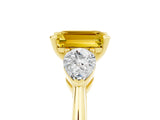 Yellow gold Three-Stone Emerald Cut Yellow Sapphire Ring with Pear Side Stones and Four-Prong Setting_29