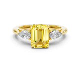 Yellow gold Three-Stone Emerald Cut Yellow Sapphire Ring with Pear  Side Stones in Four-Prong Setting_12
