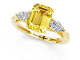 Yellow gold Three-Stone Emerald Cut Yellow Sapphire Ring with Pear  Side Stones in Four-Prong Setting_13