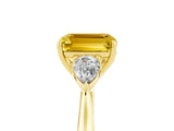 Yellow gold Three-Stone Emerald Cut Yellow Sapphire Ring with Pear  Side Stones in Four-Prong Setting_17