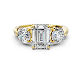Yellow gold Three-Stone Emerald Diamond Channel Set Engagement Ring with Prong Setting_15