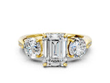 Yellow gold Three-Stone Emerald Diamond Channel Set Engagement Ring with Prong Setting_3