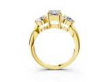 Yellow gold Three-Stone Emerald Diamond Channel Set Engagement Ring with Prong Setting_6