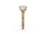 Yellow gold Three-Stone Emerald Diamond Milgrain Pave Band with Prong Setting 2