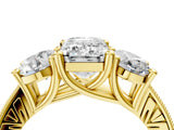 Yellow gold Three-Stone Emerald Diamond Milgrain Pave Band with Prong Setting 4