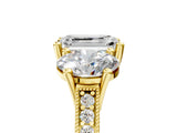 Yellow gold Three-Stone Emerald Diamond Milgrain Pave Band with Prong Setting 5