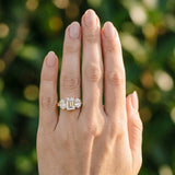 Yellow gold Three-Stone Emerald Diamond Milgrain Pave Band with Prong Setting_12
