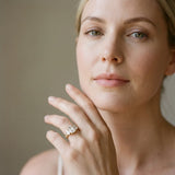 Yellow gold Three-Stone Emerald Diamond Milgrain Pave Band with Prong Setting_13