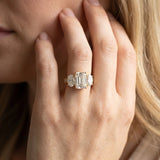 Yellow gold Three-Stone Emerald Diamond Milgrain Pave Band with Prong Setting_14
